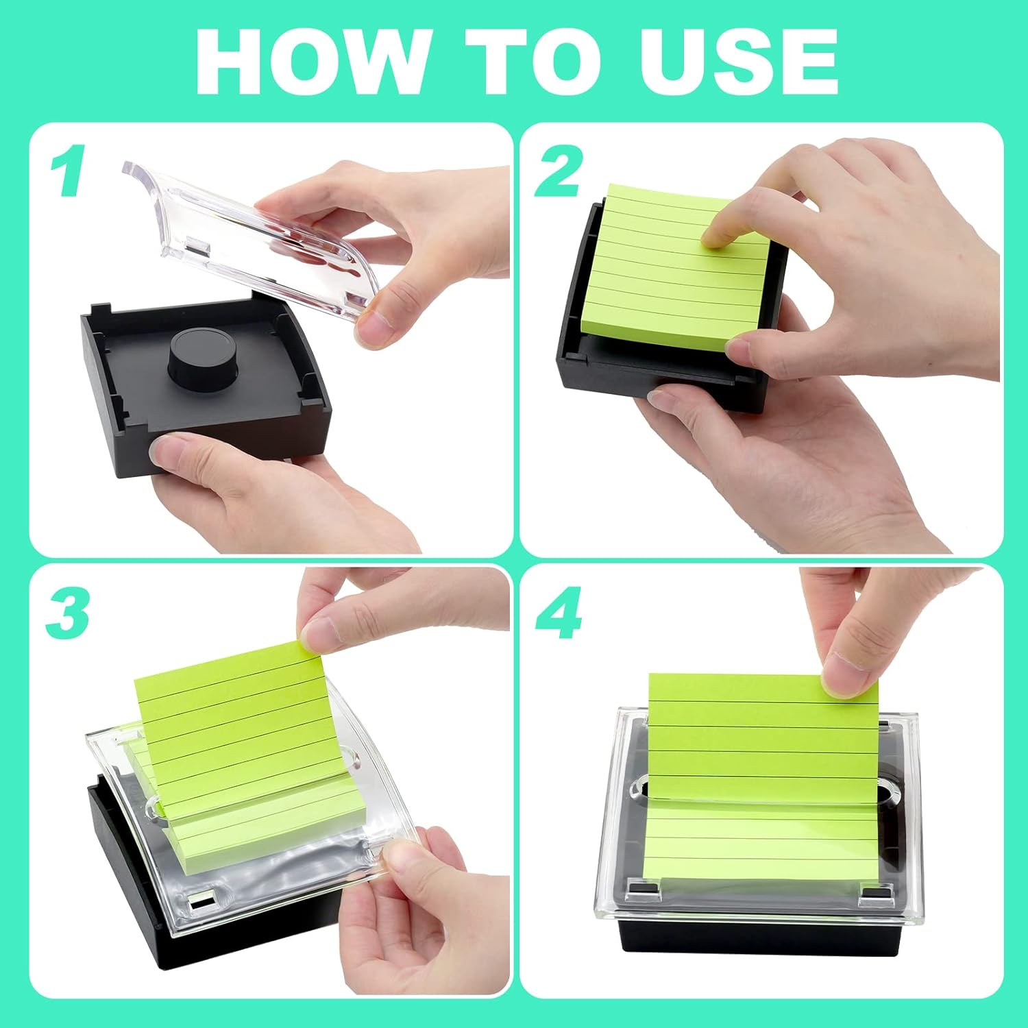 1 Pcs Pop Up Sticky Note Dispenser Sticky Note Holder Pop Up Note Dispenser Transparent Top for 3 x 3 Inch Sticky Notes School Office Home Store Black Base Clear Top (1) - Image 2