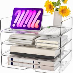 Paper Organizer Letter Tray, 4-Pack Acrylic File Organizer, Clear | Stackable, Versatile Desk document Organizer–A4 Paper, Documents, Letters, Books, Bills, iPad – Large Capacity, Home Office