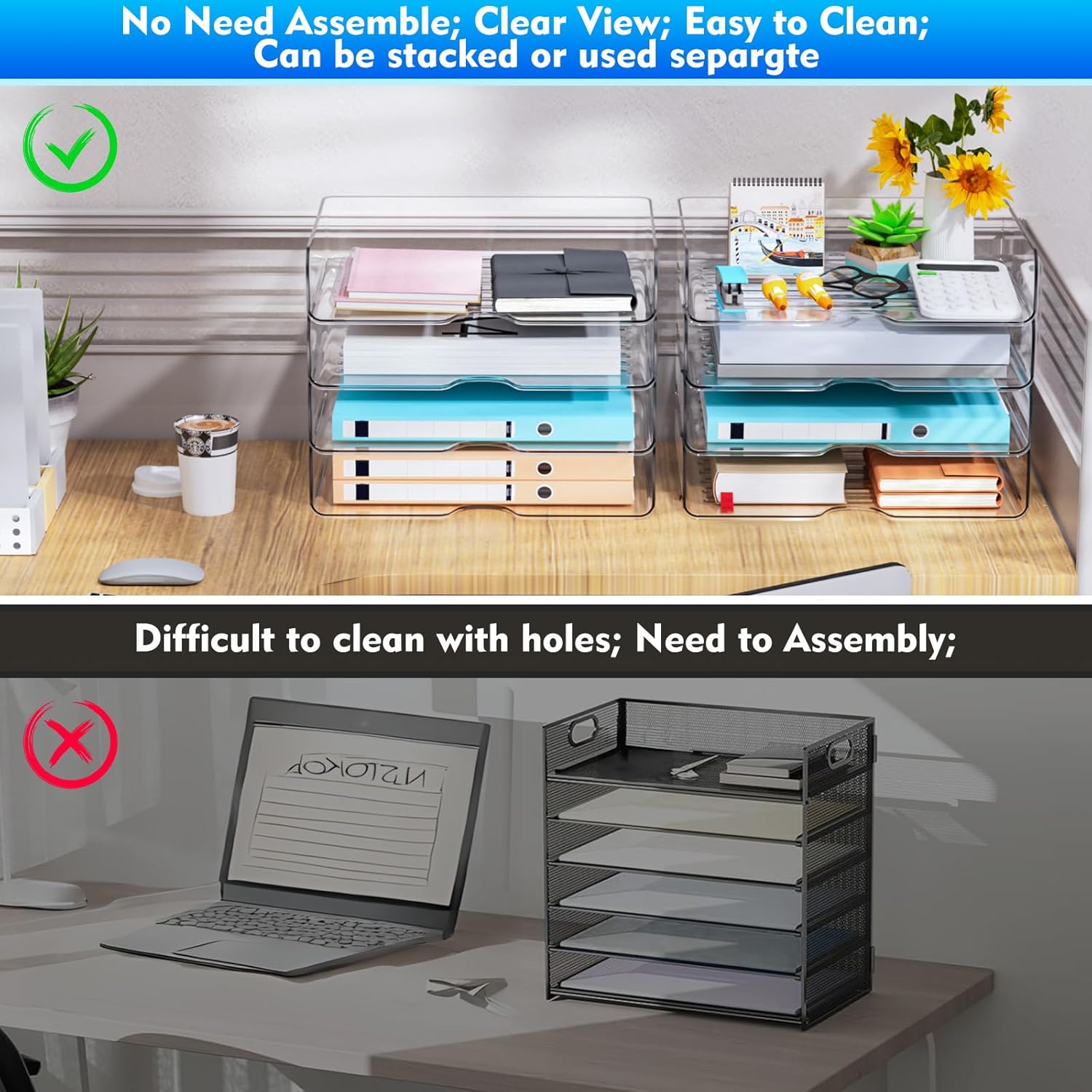 Paper Organizer Letter Tray, 4-Pack Acrylic File Organizer, Clear | Stackable, Versatile Desk document Organizer–A4 Paper, Documents, Letters, Books, Bills, iPad – Large Capacity, Home Office - Image 3