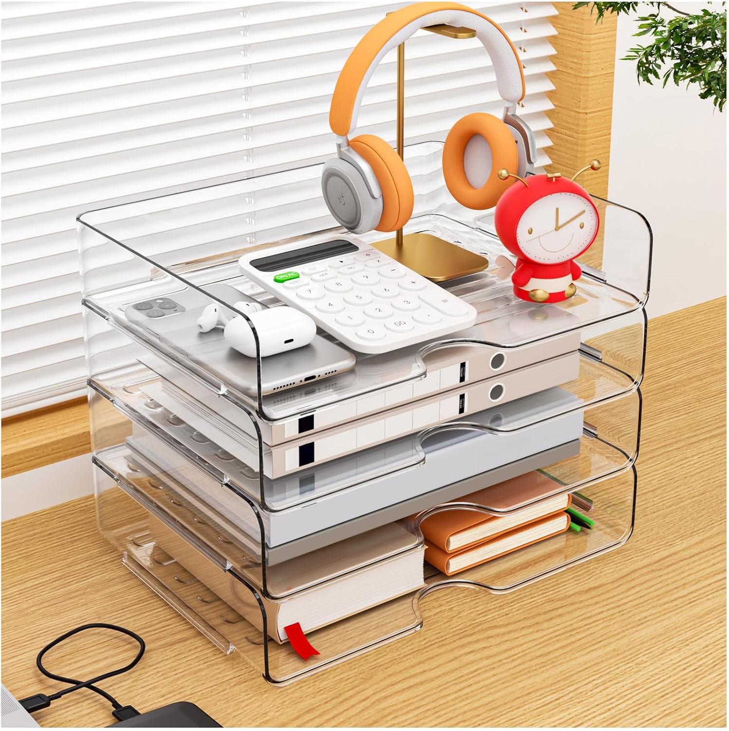 Paper Organizer Letter Tray, 4-Pack Acrylic File Organizer, Clear | Stackable, Versatile Desk document Organizer–A4 Paper, Documents, Letters, Books, Bills, iPad – Large Capacity, Home Office - Image 4