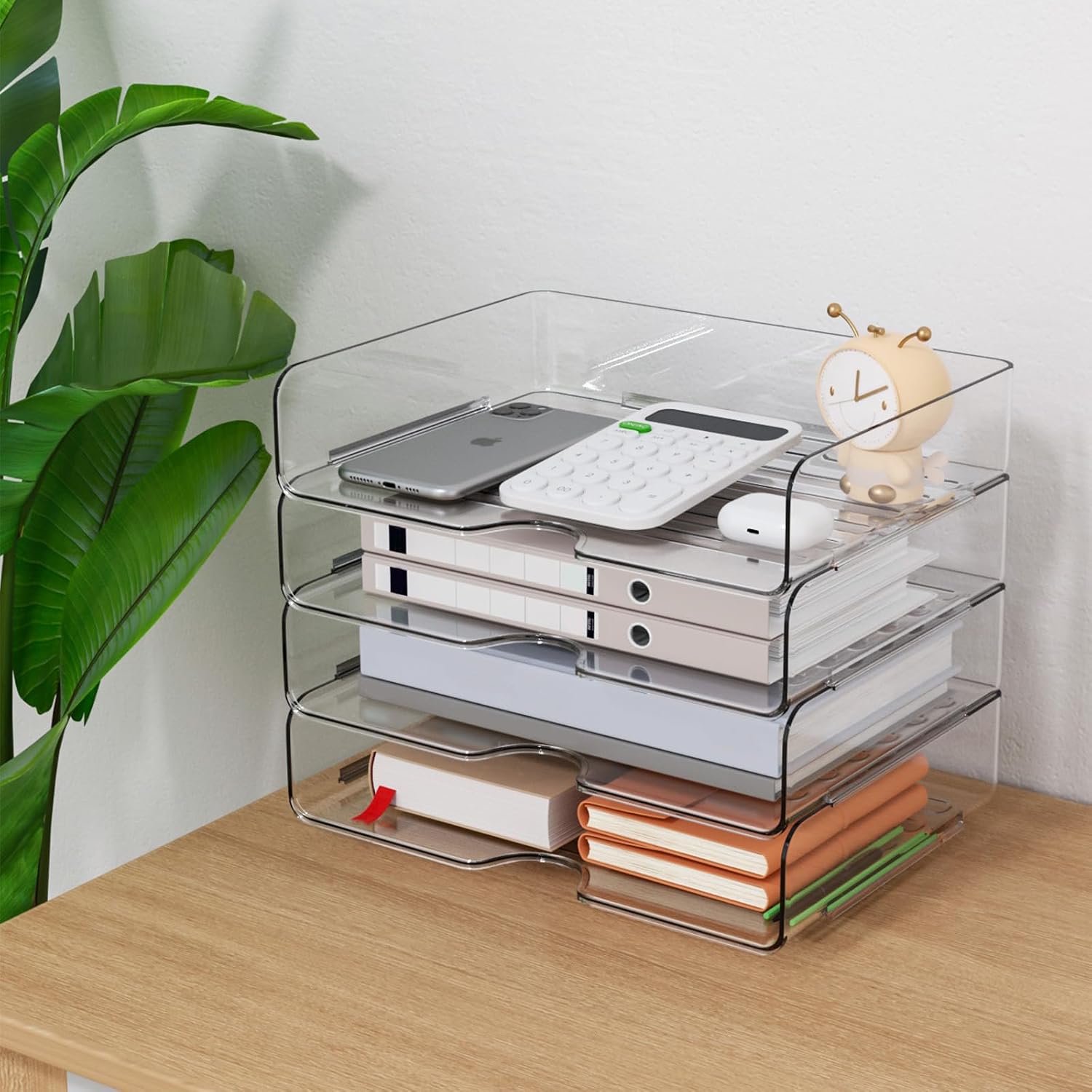 Paper Organizer Letter Tray, 4-Pack Acrylic File Organizer, Clear | Stackable, Versatile Desk document Organizer–A4 Paper, Documents, Letters, Books, Bills, iPad – Large Capacity, Home Office - Image 5