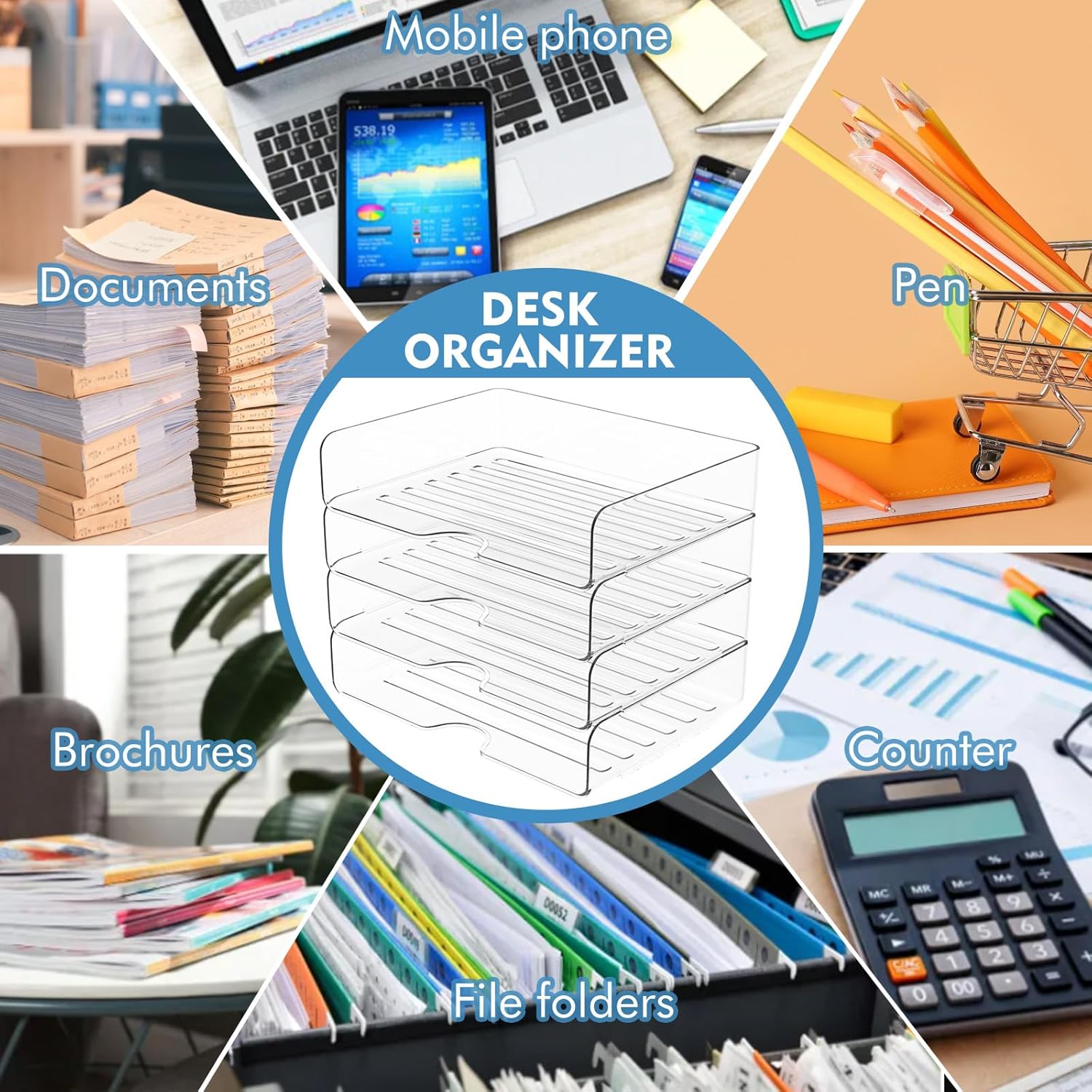 Paper Organizer Letter Tray, 4-Pack Acrylic File Organizer, Clear | Stackable, Versatile Desk document Organizer–A4 Paper, Documents, Letters, Books, Bills, iPad – Large Capacity, Home Office - Image 7