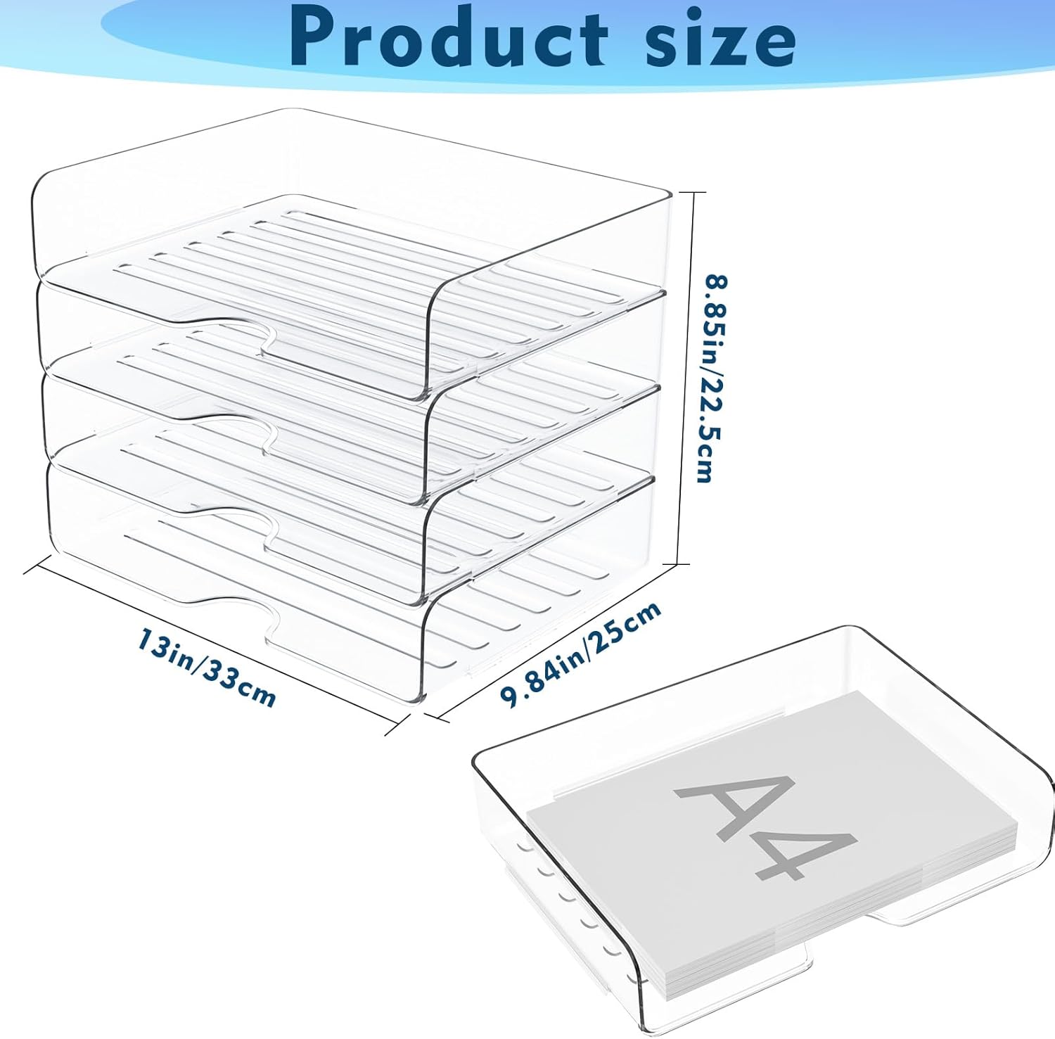 Paper Organizer Letter Tray, 4-Pack Acrylic File Organizer, Clear | Stackable, Versatile Desk document Organizer–A4 Paper, Documents, Letters, Books, Bills, iPad – Large Capacity, Home Office - Image 8
