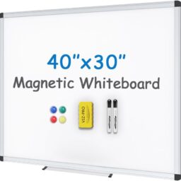 VIZ-PRO Magnetic Whiteboard, 40 x 30 Inches, Dry Erase Board for Wall | Includes 1 Eraser, 2 Markers & 4 Magnets, Aluminum Frame, for School Office and Home