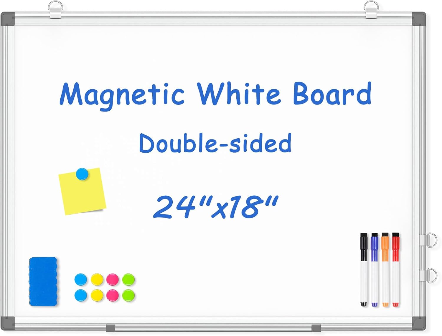 Double-Sided White Board Dry Erase Magnetic Whiteboard Wall 24x18 Silver | Smooth Write & Clean, Durable 11-Layer, Aluminum Frame, Easy Wall Mount & Hanging, Full Kit for Home, Office, School