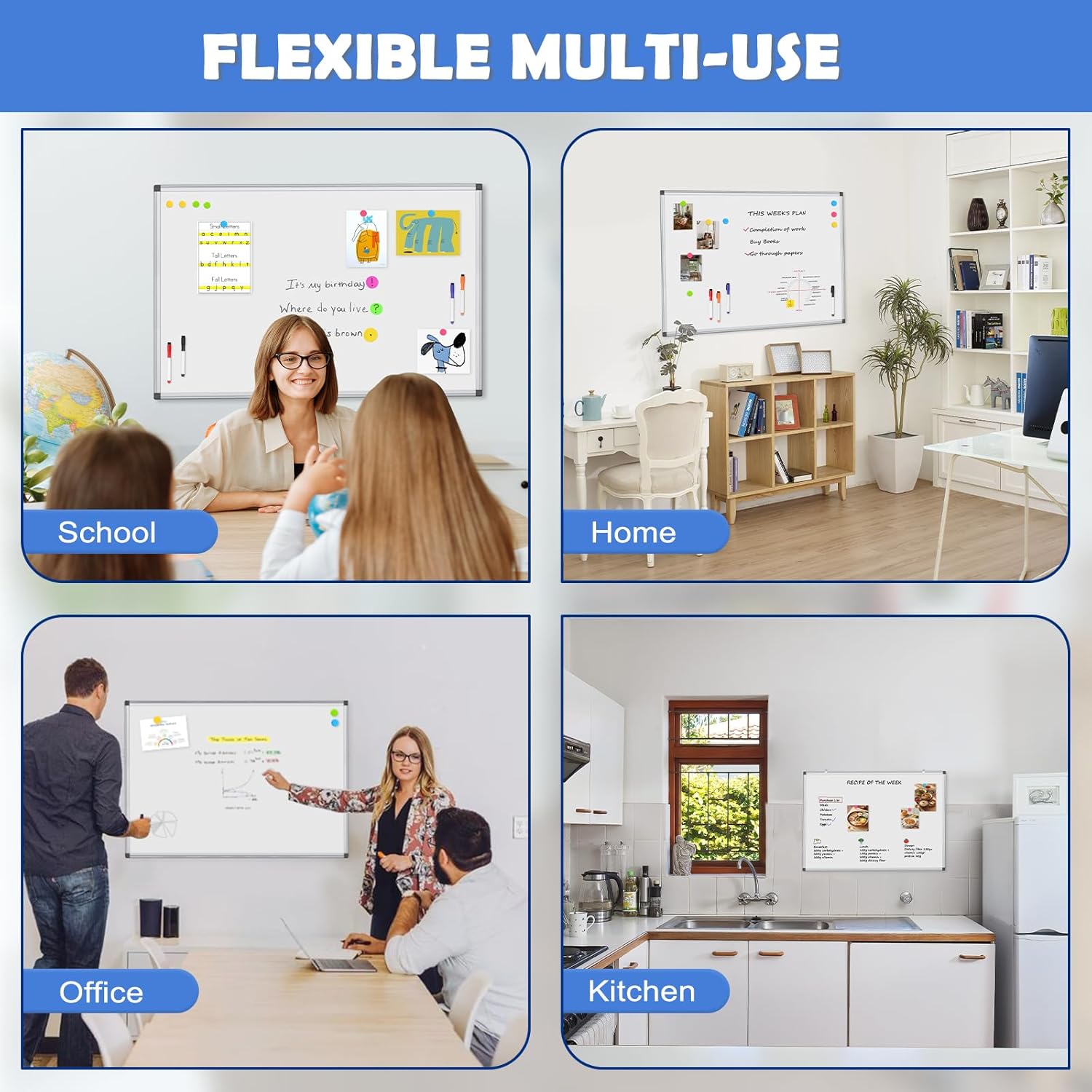 Double-Sided White Board Dry Erase Magnetic Whiteboard Wall 24x18 Silver | Smooth Write & Clean, Durable 11-Layer, Aluminum Frame, Easy Wall Mount & Hanging, Full Kit for Home, Office, School - Image 4