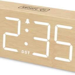 DreamSky Wooden Digital Alarm Clock for Bedroom with Large Numbers | Desk Clock for Living Room Office, Loud Alarm for Heavy Sleepers Adults, Volume Control, Dimmer, DST, Wood Decor (Plug-in)