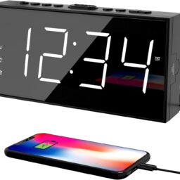 Digital Alarm Clocks for Bedrooms, Dual Alarms, 7.5-Inch Large Display | Big LED Numbers, Bedside Clock with Volume Control for Heavy Sleeper, 5-Level Dimmer, Easy Setup, USB Charger, Plug-In Clock
